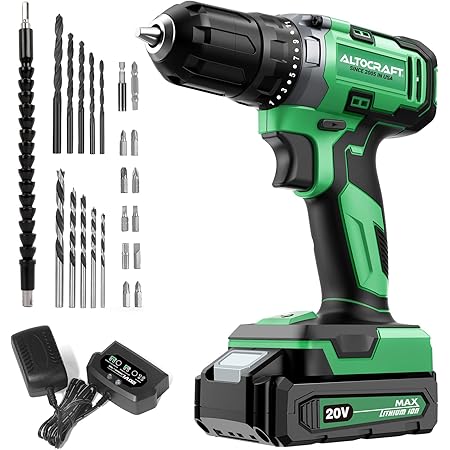 ALTOCRAFT 電動ドリル 電動ドライバー コードレス 充電式 電動ドリルドライバー 最大18Nm 17+1段階トルク 無段変速 DIY 穴あけ  ネジ締め付け 家具組み立て 木工用 金工用 日曜大工 軽量 22本ビット 20V 1.5A CD331